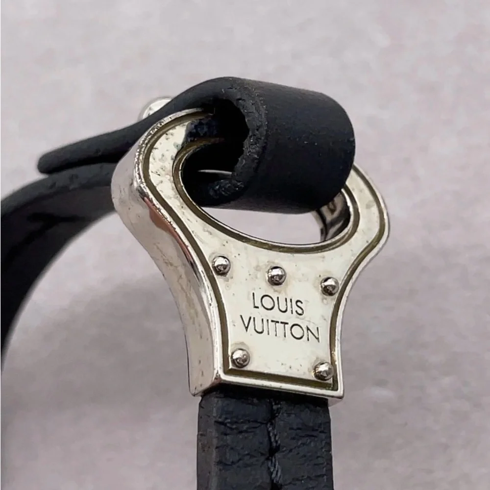 Authentic Louis Vuitton Monogram M6290 Bracelet – Black Leather W/Box & Dust Bag